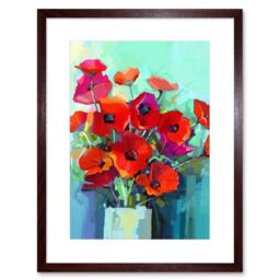 "Artery8 Wall Art Print Flowers Red Bouquet Vase Art Framed 9x7 inch in Brown - Size: W7"" x H9""" - thumbnail 1
