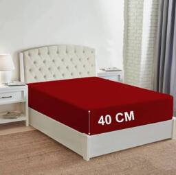 "Homes-Linen 180 Thread Count 16""/40cm Extra Deep Non Iron Fitted Sheet in Red - Size: Double"