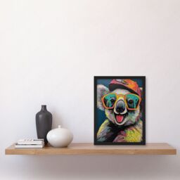 Artery8 Happy Koala Bear Sunglasses & Hat Modern Pop Art Artwork Framed Wall Art Print A4 in Black - thumbnail 2