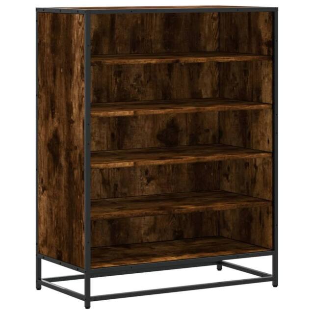 Berkfield Home Shoe Cabinet Smoked Oak 75x38x97.5 cm Engineered Wood & Metal in Brown - image 1