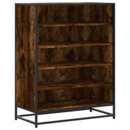 Berkfield Home Shoe Cabinet Smoked Oak 75x38x97.5 cm Engineered Wood & Metal in Brown