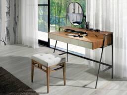 Angel Cerda Tufted Grey Fabric Stool with Walnut Legs - thumbnail 5