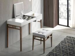 Angel Cerda Tufted Grey Fabric Stool with Walnut Legs - thumbnail 3