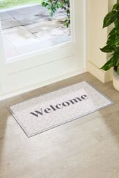 Artsy Mats Welcome Cream Leaf Indoor Outdoor Doormat (70 x 40cm) in Beige - Size: 40 cm x 70 cm - thumbnail 1