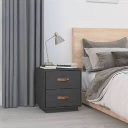 Berkfield Home Bedside Cabinet Grey 40x34x45 cm Solid Wood Pine - Size: 40 x 34 x 45 cm - thumbnail 2