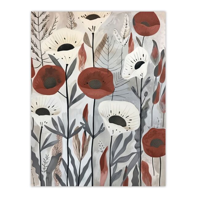 "Artery8 Red White Poppy Flower Field Floral Watercolour Wall Art Print - Size: W12"" x H16""" - image 1