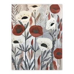 "Artery8 Red White Poppy Flower Field Floral Watercolour Wall Art Print - Size: W12"" x H16""" - thumbnail 1