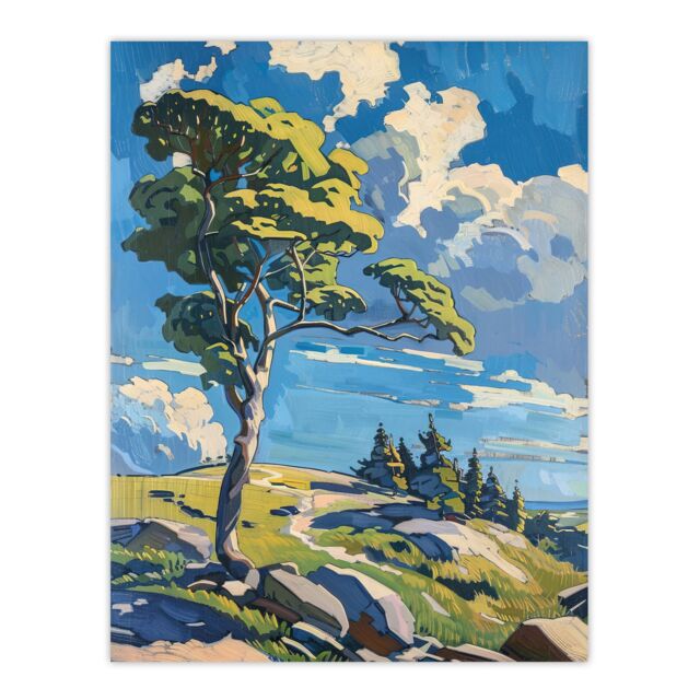 "Artery8 Dartmoor Bright Sunny Day Landscape Oil Painting Wall Art Print in Blue - Size: W24"" x H32""" - image 1