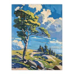 "Artery8 Dartmoor Bright Sunny Day Landscape Oil Painting Wall Art Print in Blue - Size: W24"" x H32""" - thumbnail 1