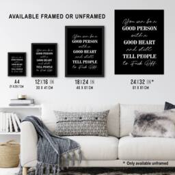"Artery8 Good Person With A Good Heart Funny Cheeky Wall Art Print in Black - Size: W12"" x H16""" - thumbnail 3