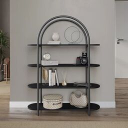 EONLION 4 Tier Black Wooden Shelving Arched Unit Industrial Storage Bookcase Display Shelves - thumbnail 4