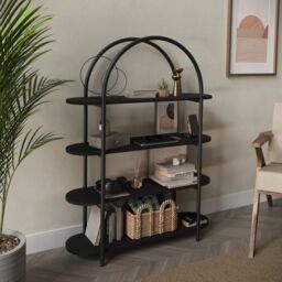 EONLION 4 Tier Black Wooden Shelving Arched Unit Industrial Storage Bookcase Display Shelves - thumbnail 1