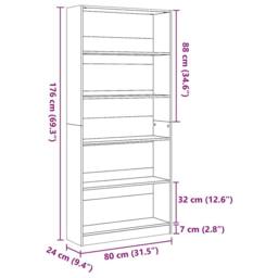 Berkfield Home Bookcase White 80x24x176 cm Engineered Wood - Size: 80 x 24 x 176 cm - thumbnail 9