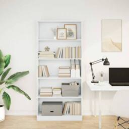 Berkfield Home Bookcase White 80x24x176 cm Engineered Wood - Size: 80 x 24 x 176 cm - thumbnail 3