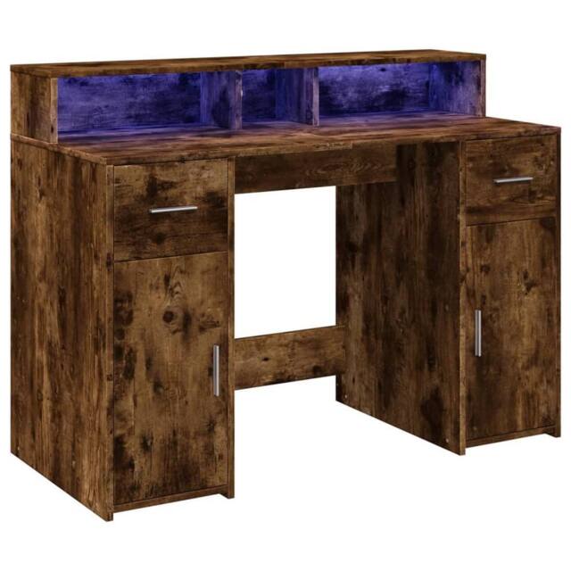 Berkfield Home Soft Desk with LED Lights Smoked Oak 120x55x91 cm Engineered Wood in Brown - Size: 120 x 55 x 91 cm - image 1