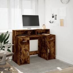 Berkfield Home Soft Desk with LED Lights Smoked Oak 120x55x91 cm Engineered Wood in Brown - Size: 120 x 55 x 91 cm - thumbnail 4