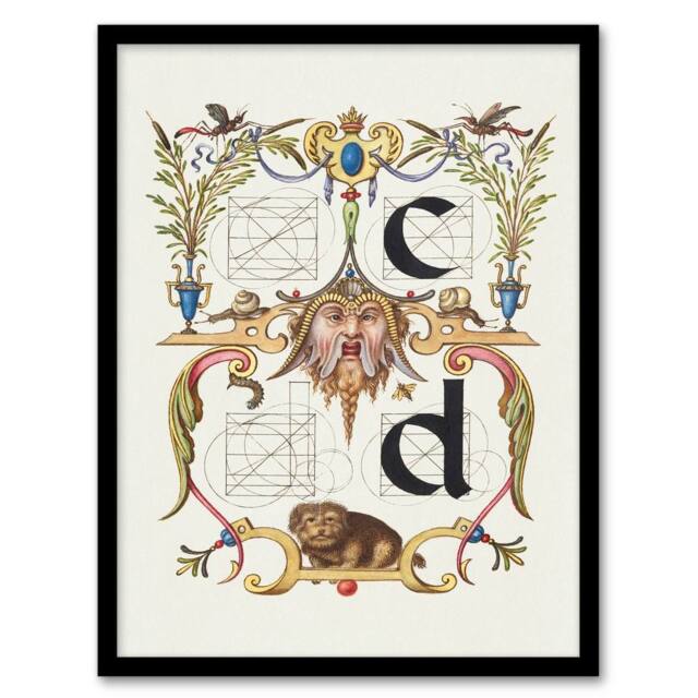 Artery8 Model Book of Calligraphy Framed Wall Art Pictoral Letter Guide C & D in White - Size: A4 - image 1
