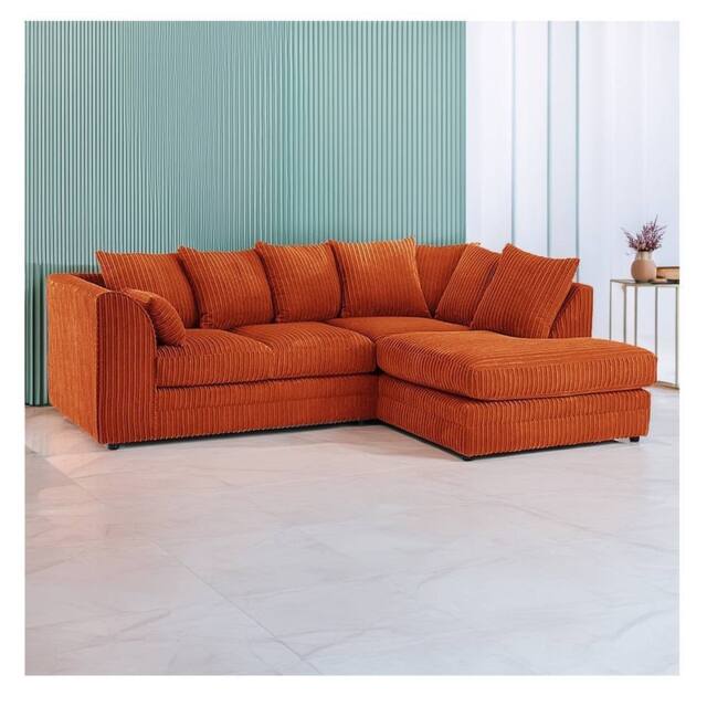 Furniture 786 Hannah Jumbo Cord 4 Seater Right Hand Facing Corner Sofa in Orange - image 1