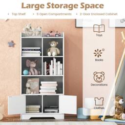 Costway 120cm Wooden Bookcase 4-Tier Bookshelf Freestanding Storage Cabinet Display Organizer in White - thumbnail 5