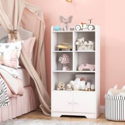 Costway 120cm Wooden Bookcase 4-Tier Bookshelf Freestanding Storage Cabinet Display Organizer in White - thumbnail 3