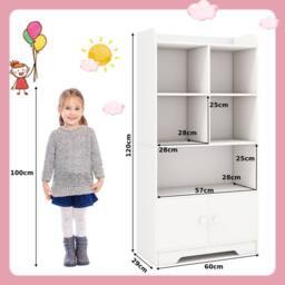Costway 120cm Wooden Bookcase 4-Tier Bookshelf Freestanding Storage Cabinet Display Organizer in White - thumbnail 2