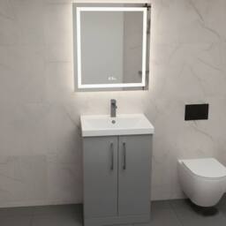 Balterley Modern Bathroom 2 Soft Close Door Vanity Unit Basin, Satin Grey, 600mm in Grey - thumbnail 2