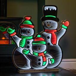 Samuel Alexander 65cm Infinity Standing Snowmen Family on Metal Base with White, Red & Green LEDs in White - thumbnail 1