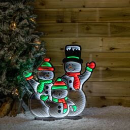 Samuel Alexander 65cm Infinity Standing Snowmen Family on Metal Base with White, Red & Green LEDs in White - thumbnail 3