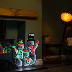 Samuel Alexander 65cm Infinity Standing Snowmen Family on Metal Base with White, Red & Green LEDs in White - thumbnail 2