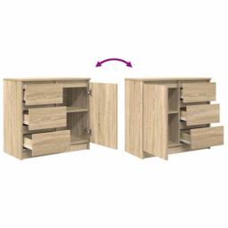 Berkfield Home Sideboard with Drawer Sonoma Oak 71x35x65 cm Engineered Wood in Light Tan - Size: 71 x 35 x 65 cm - thumbnail 9