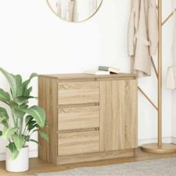 Berkfield Home Sideboard with Drawer Sonoma Oak 71x35x65 cm Engineered Wood in Light Tan - Size: 71 x 35 x 65 cm - thumbnail 2