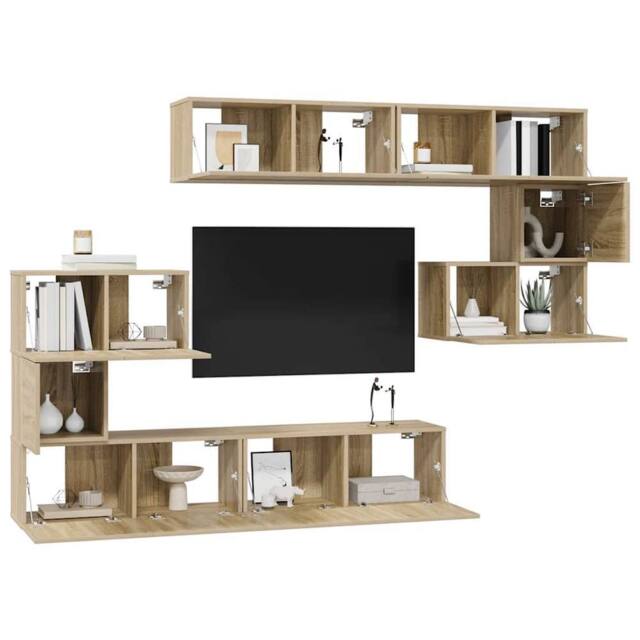 Berkfield Home Modern 8 Piece TV Cabinet Set Sonoma Oak Engineered Wood in Tan - image 1