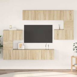 Berkfield Home Modern 8 Piece TV Cabinet Set Sonoma Oak Engineered Wood in Tan - thumbnail 2