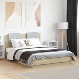 Berkfield Home Durable Bed Frame with LED without Mattress Sonoma Oak 120x190 cm in Tan - Size: Small Double - thumbnail 2