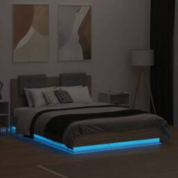 Berkfield Home Durable Bed Frame with LED without Mattress Sonoma Oak 120x190 cm in Tan - Size: Small Double - thumbnail 4