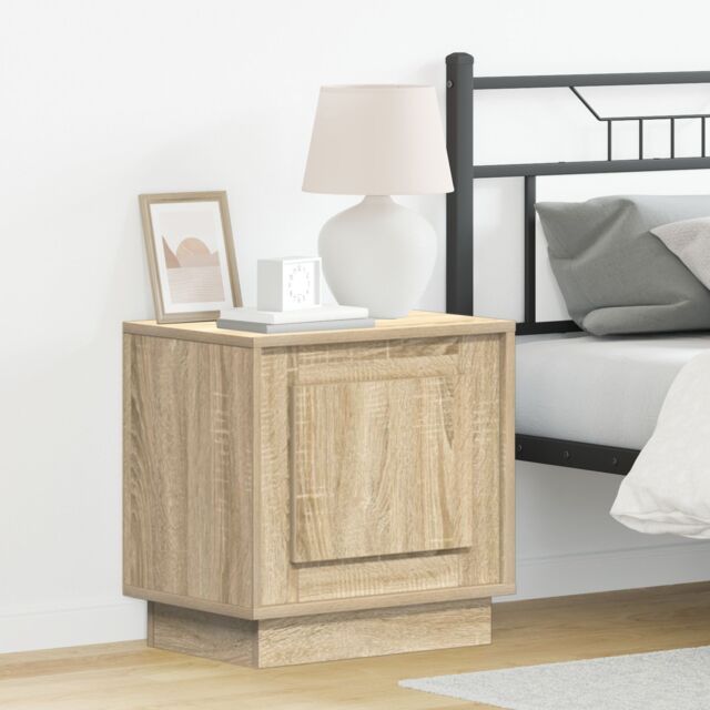 Berkfield Home Bedside Cabinets with LED Lights 2 pcs Sonoma Oak 44x34, 5x45 cm in Beige - image 1