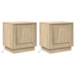 Berkfield Home Bedside Cabinets with LED Lights 2 pcs Sonoma Oak 44x34, 5x45 cm in Beige - thumbnail 2