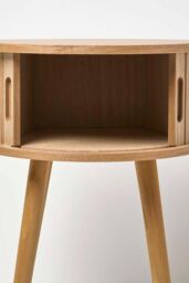 Homescapes Modern Side Table, Round Cabinet with Sliding Tambour Doors, 45cm in Natural - thumbnail 5