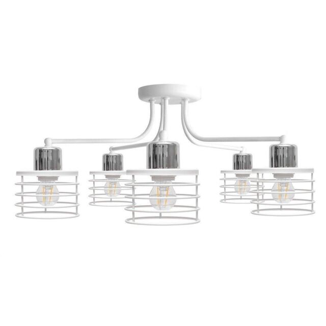 Netlighting Edison Multi Arm Semi Flush Ceiling Light White Chrome 65cm