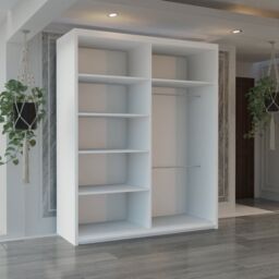 Sliding Wardrobes 4U Modern Sliding Wardrobe with LED Light W150cm x H217cm x D62cm in White - thumbnail 3