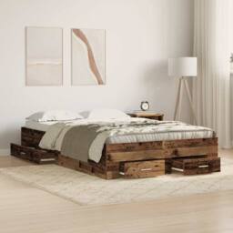 Berkfield Home Bed Frame with Drawers Old Wood 120x190 cm Engineered Wood in Brown - thumbnail 2