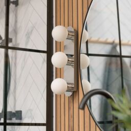 ValueLights Orbital 3 Way Bar Opal Glass Globe IP44 Rated Bathroom Flush Wall Ceiling Light in Metallic Silver