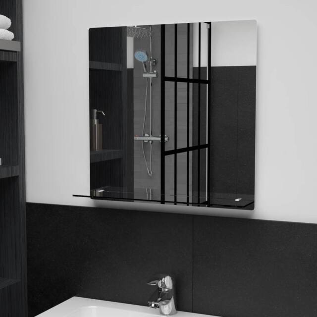 Berkfield Home Wall Mirror with Shelf 50x50 cm Tempered Glass in Silver - image 1