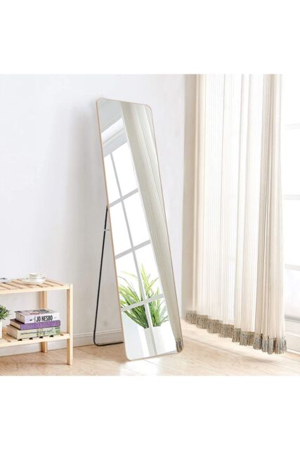 Living and Home Modern Round Corner Rectangular Metal Floor Full Length Mirror in Gold - image 1