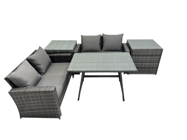 Fimous 4 Seater Outdoor Dining Table Double Seat Sofa 2 Side Table Set in Dark Grey - image 1
