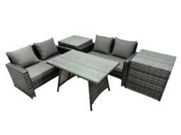 Fimous 4 Seater Outdoor Dining Table Double Seat Sofa 2 Side Table Set in Dark Grey - thumbnail 2