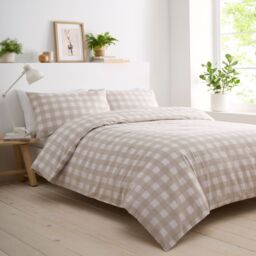 Portfolio Home Gingham Check Bedding Duvet Cover Quilt Set with Pillowcase in Brown - Size: Single - thumbnail 1