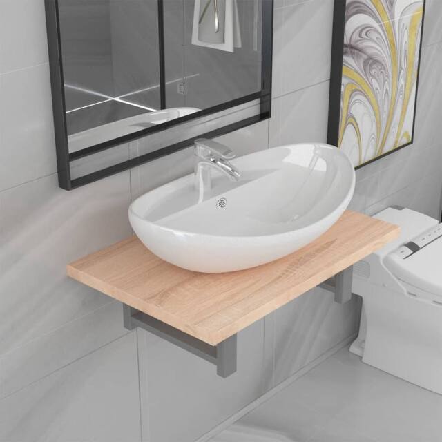 Berkfield Home Two Piece Bathroom Furniture Set Ceramic Oak in Brown - image 1