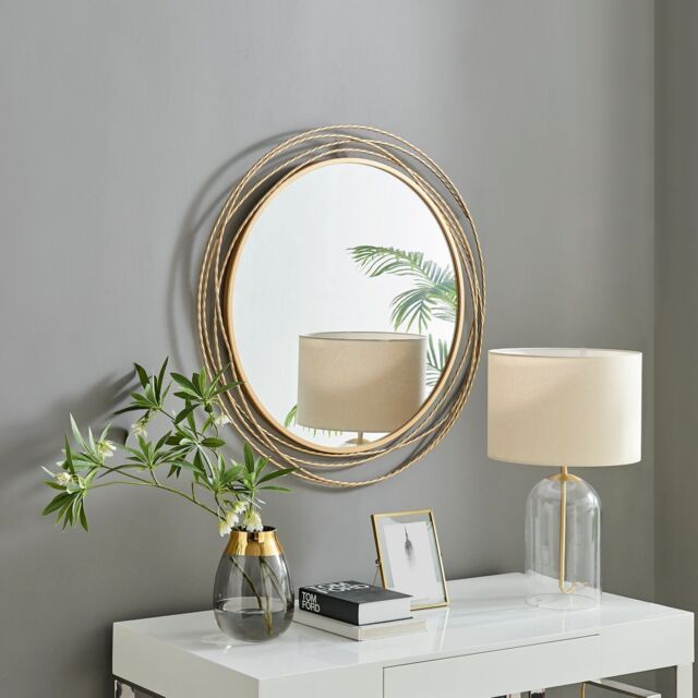 FurnitureboxUK Saskia 90cm Round Gold Art Deco Layed Metal Rope Hallway Bedroom Dining & Living Room Wall Mirror - image 1