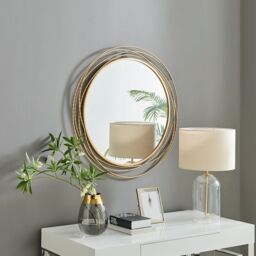 FurnitureboxUK Saskia 90cm Round Gold Art Deco Layed Metal Rope Hallway Bedroom Dining & Living Room Wall Mirror - thumbnail 1